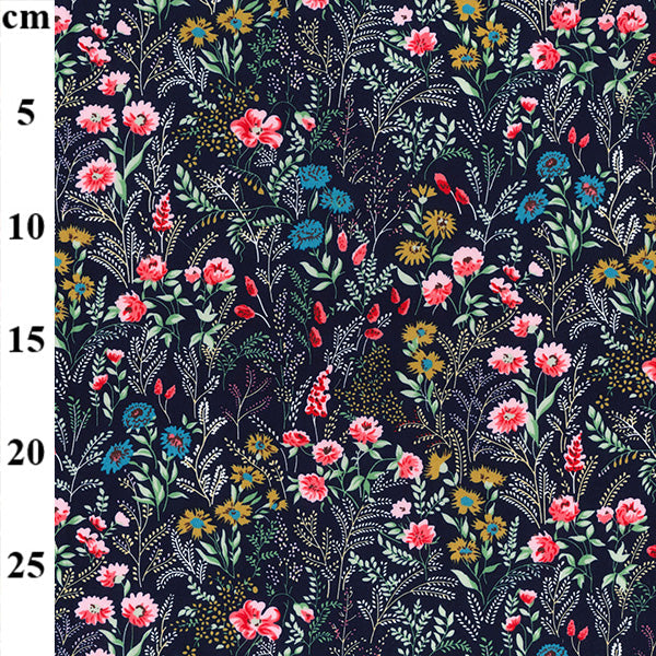 1m Meadow Flowers on Navy Background100% Cotton Fabric x 110cm Width