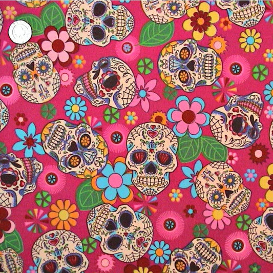 1 Metre 100% Cotton Poplin Fabric x 112cm / 44 -  Cerise Floral Skull - C312