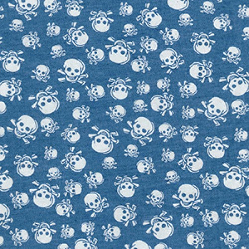 1 Metre Printed Denim- 100% Cotton - 147cm/58 - Skull & Crossbones T218