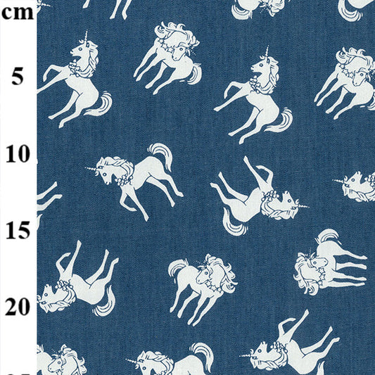 1 Metre Printed Denim- 100% Cotton - 147cm/58 - Unicorn