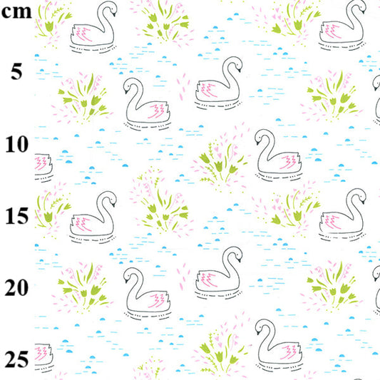 1 Metre 100% Cotton Poplin Fabric White Swans - 110cm Width T115
