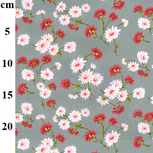 1 Metre Aster Daisy on Grey Background Fabric Width: 112cm (44 inches)