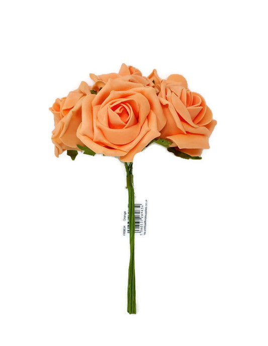 6 Head Foam Rose Bunch -  Orange