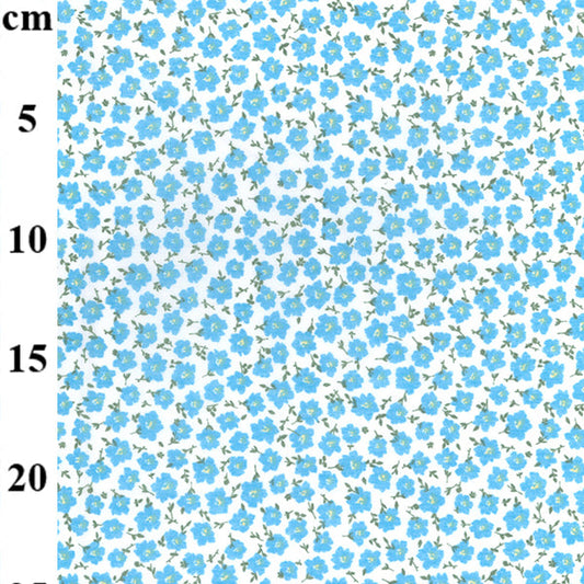 1 metre 110cm/43 Polycotton Fabric - Blue Forget Me Not Flowers