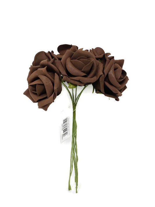 6 Head Foam Rose Bunch -  Brown