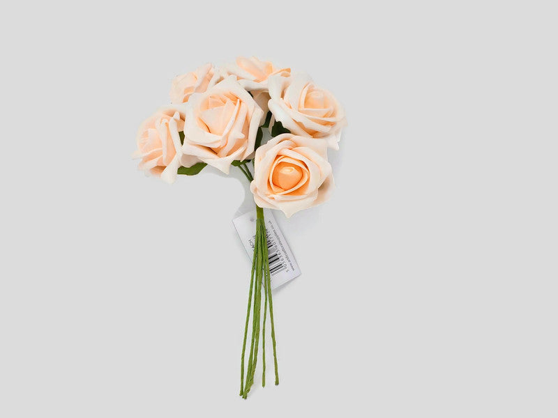 6 Head Foam Rose Bunch -  Ice Peach