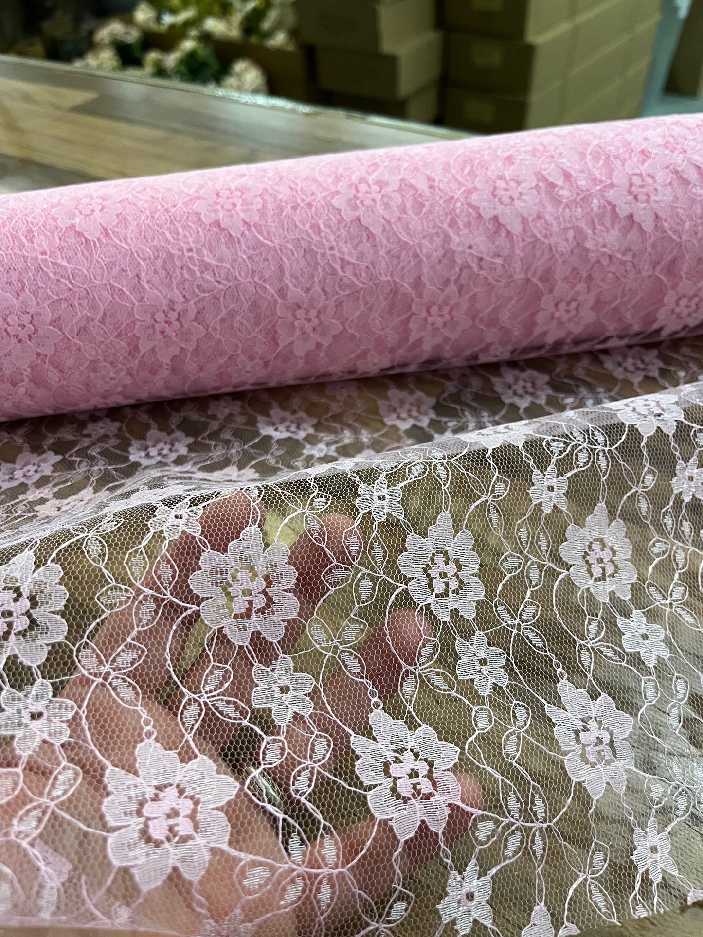 1m pink Flower Lace Fabric x 112cm/44 - 100% Polyester