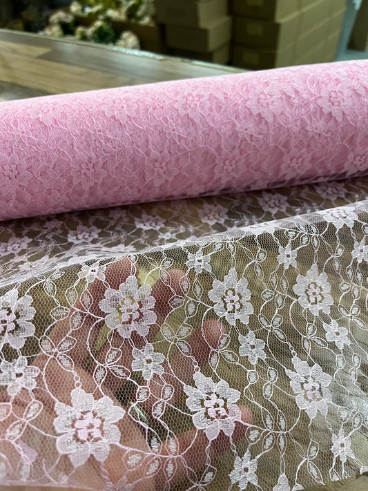 1m pink Flower Lace Fabric x 112cm/44 - 100% Polyester