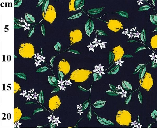 1Metre 100% Cotton Poplin Fabric x 112cm - Lemon & Blossom on Navy Background