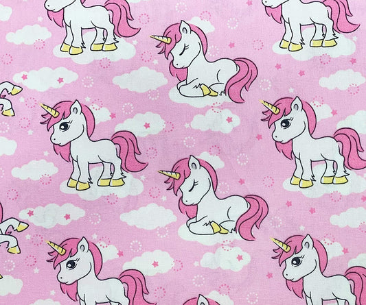 1M 100% Cotton Poplin Pink Unicorn Fabric Width: 110cm (45 inches)