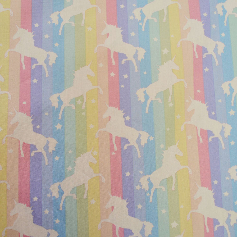 1 Metre 100% Cotton Poplin Pastel Unicorns - Rainbow Colour Fabric x 112cm / 44