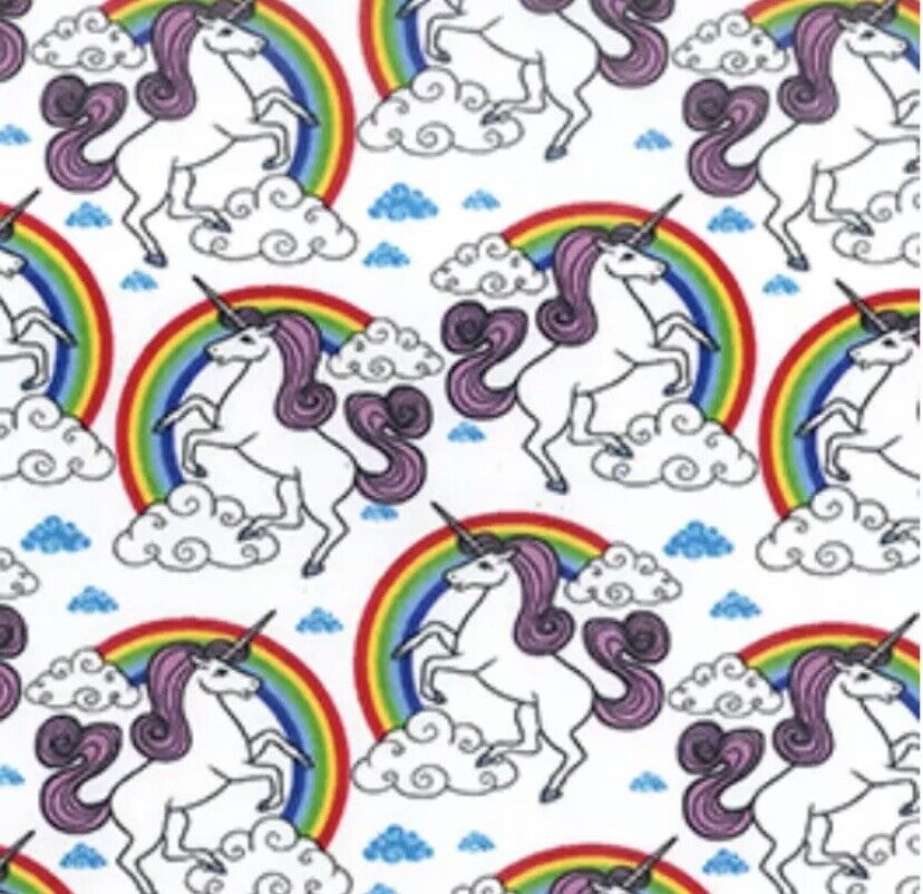 1m 100% Cotton Poplin Fabric - White Unicorn - x 112cm / 44