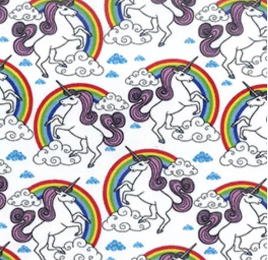 1m 100% Cotton Poplin Fabric - White Unicorn - x 112cm / 44