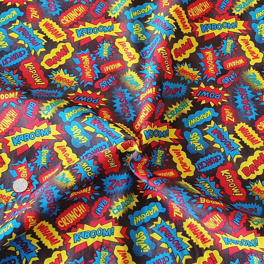 1 Metre Superhero Yellow and Reds Polycotton Fabric x 112cm / 44