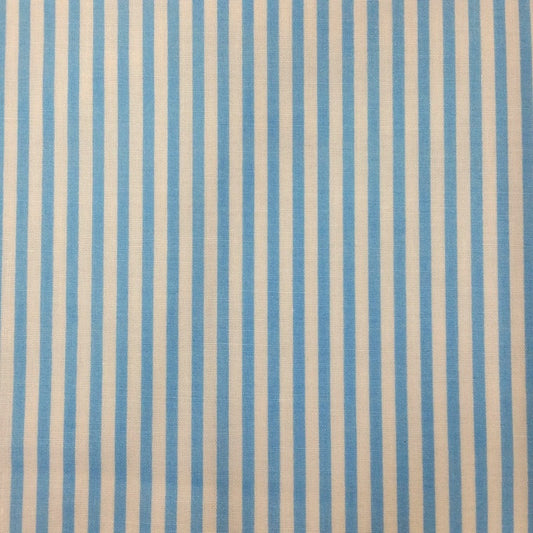 1M Pale Baby Blue Candy Stripe Polycotton Fabric x 112cm / 44 Width