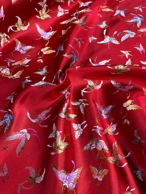 1 Metre Red Butterfly Chinese Brocade Fabric 36 Width / 91.5cm T147